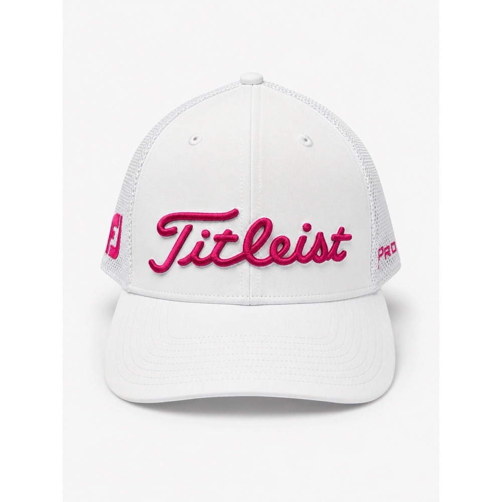 Titleist FootJoy Pro V1 White Pink Mesh Snapback Golf Hat Adjustable - Picture 1 of 5